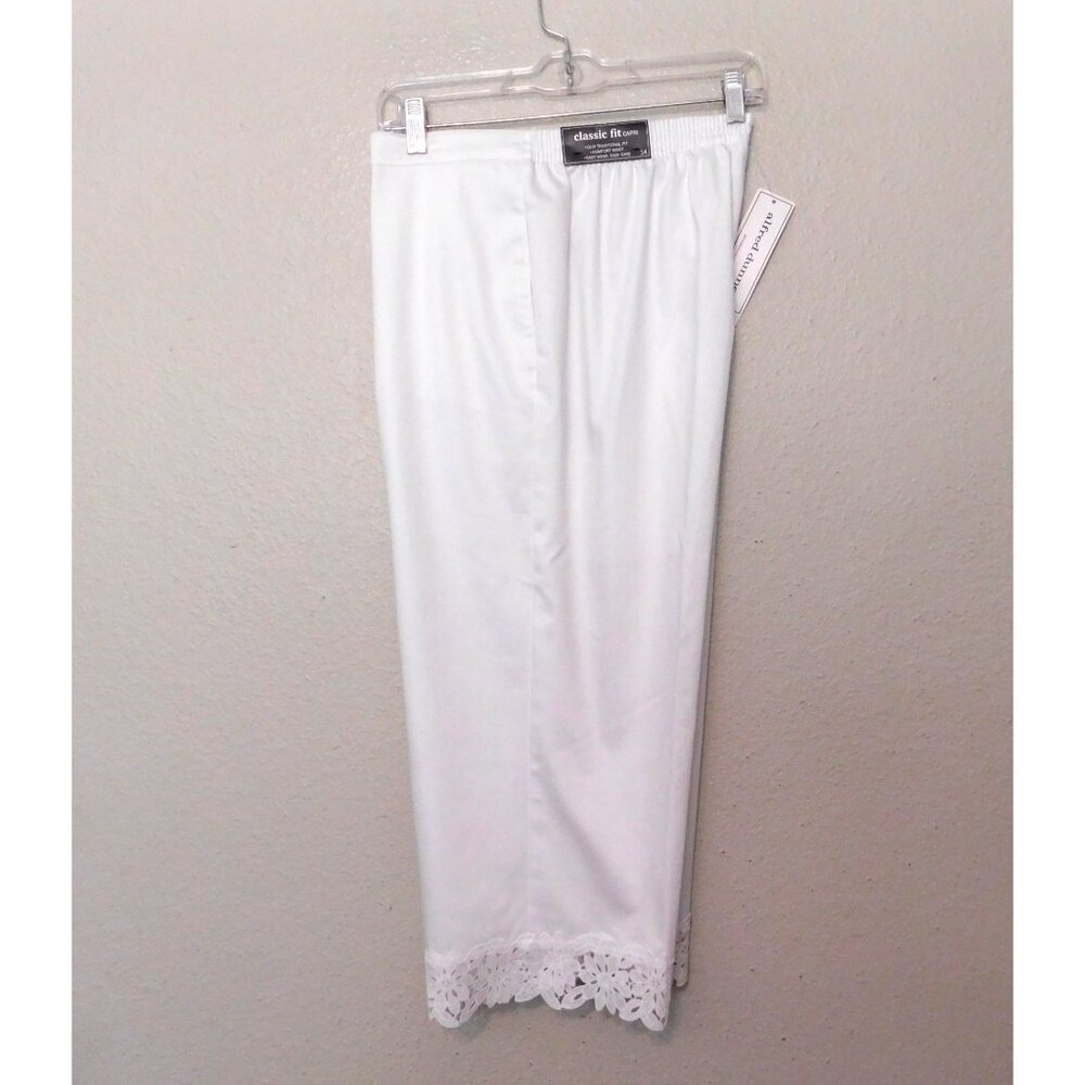 Alfred Dunner Capri Pants Womens Size 14 White Lace Hem Classic Fit Cropped - Picture 3 of 7